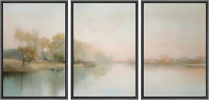 MUDECOR Framed Wall Art Print Set Soft Pastel Landscape Serene Waters and Reflections Illustrations Modern Art Boho Decorative Colorful Chic for Living Room, Bedroom, Office - 16"x24"x3 Black