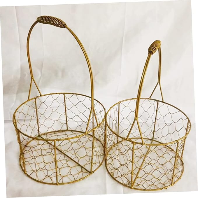 Round Decorative Wire Basket with Handle Versatile Storage for Home Organization Weddings and Events Chic Design for Fruits Crafts and More