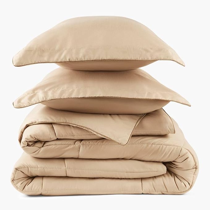 PeachSkinSheets Night Sweats: The Original 1500TC Soft Super Queen Oversized Comforter Set Almond Ivory
