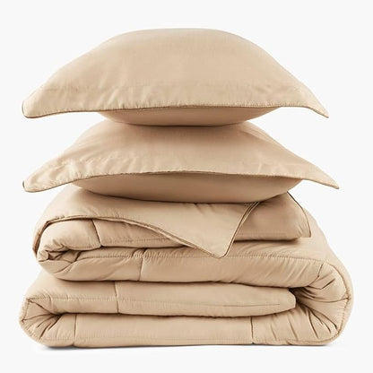 PeachSkinSheets Night Sweats: The Original 1500TC Soft Super Full/XL Full Oversized Comforter Set Almond Ivory