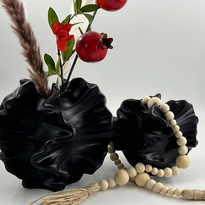 Modern Art Ceramic Coral Flower Vase Home and Office Decoration Sculpture Work Bohemian Decoration Coffee Table Office Bookshelf Living Room Decor (Black)