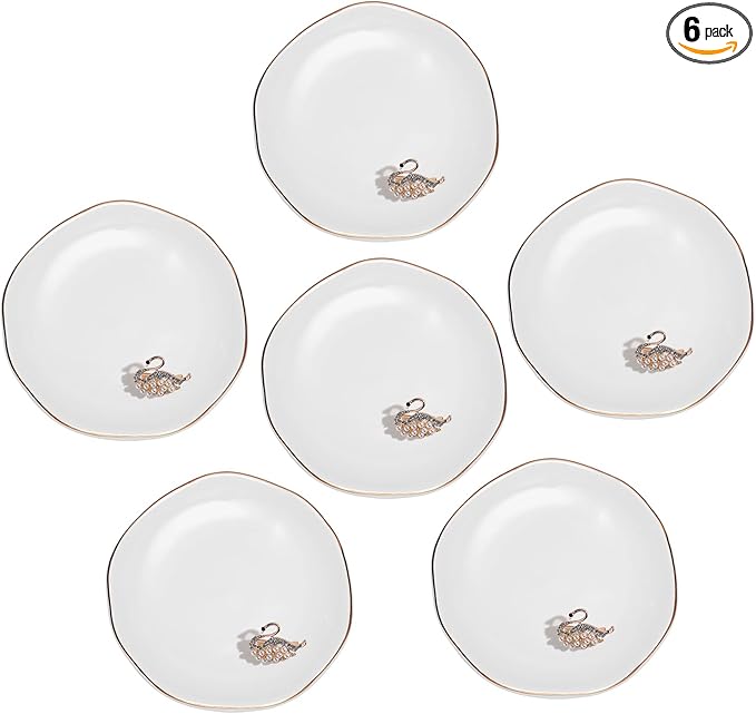 Shappy 6 Pcs White Ceramic Jewelry Tray 4.5 in Ring Holder Trinket Dish for Christmas Friendship Wedding Birthday Gifts(Round)