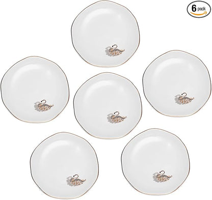 Shappy 6 Pcs White Ceramic Jewelry Tray 4.5 in Ring Holder Trinket Dish for Christmas Friendship Wedding Birthday Gifts(Round)