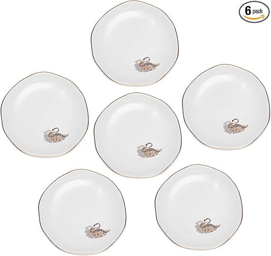 Shappy 6 Pcs White Ceramic Jewelry Tray 4.5 in Ring Holder Trinket Dish for Christmas Friendship Wedding Birthday Gifts(Round)