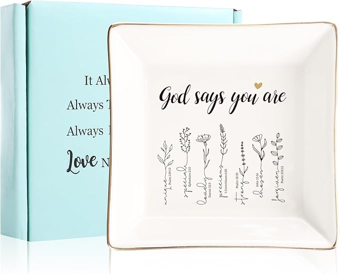 God Says You Are Flower Ring Dish-Christian Religious Spiritual Gifts for Women Friends Mom Sister Christmas Birthday