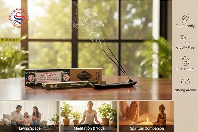 Satya Smudge Incense Stick – Hand-Rolled Indian Masala Incense for Meditation, Yoga & Spiritual Cleansing Pack of 6 (Smudge Palo Santo)
