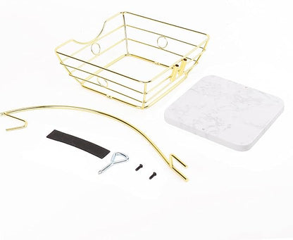 Livabber Countertop Fruit Basket Bowl with Banana Hanger, Modern Standing Fruit Vegetable Bowl Storage, with Banana Tree Holder for Kitchen Dinning Table (Square Marble, Gold)
