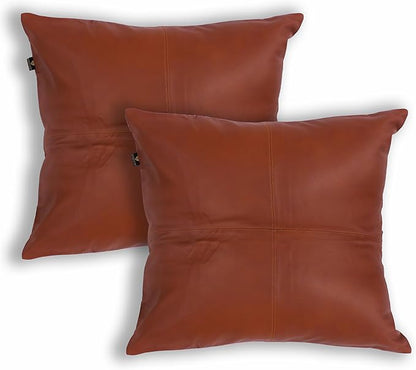 LL LEATHER LOVERS Lambskin Leather Pillow Cover - Sofa Cushion Case - Decorative Throw Covers for Living Room & Bedroom, 22x22 Inches - Camel Antique Plane Pack of 2