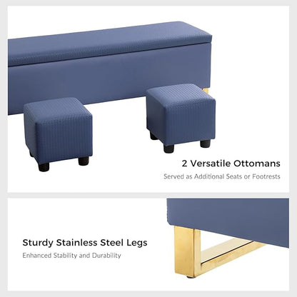 EcoHarbor Living Storage Ottoman Bench with Throw Ottomans, Modern End of Bed Bench, Upholstered Footrest Stool with Gold Legs for Living, Bedroom, Entryway and Hallway(Navy 60inch)