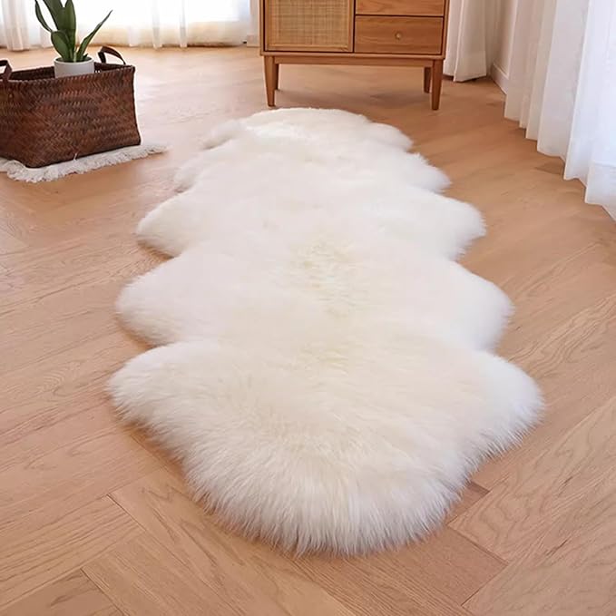 WL&ALLEN Thick and Lush Sheepskin Rug - 3 Inch Pile, Luxury Australian Pelts | Large Double Pelt 2'6" x 6'6", Ivory White