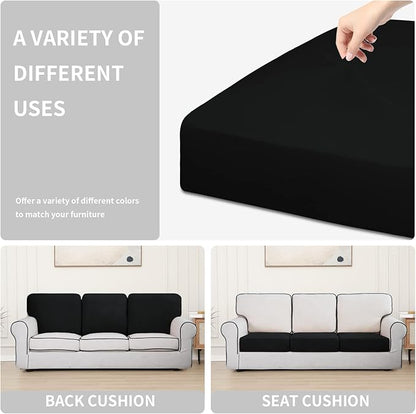 Easy-Going 100% Waterproof Chair Sofa Seat Cushion Slipcovers Couch Cushion Cover Stretch Furniture Protector for Kids, Pets (3-Piece Sofa Cushion, Black)