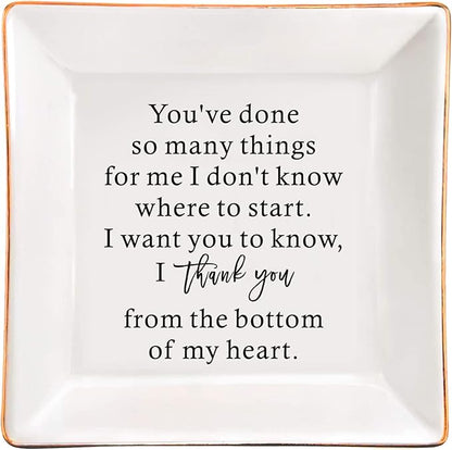 SUNBMO FACEINSE Ceramic Jewelry Trinket Dish, Thank You Gifts for Women Friends & Appreciation Gifts - I Thank You from The Bottom of My Heart