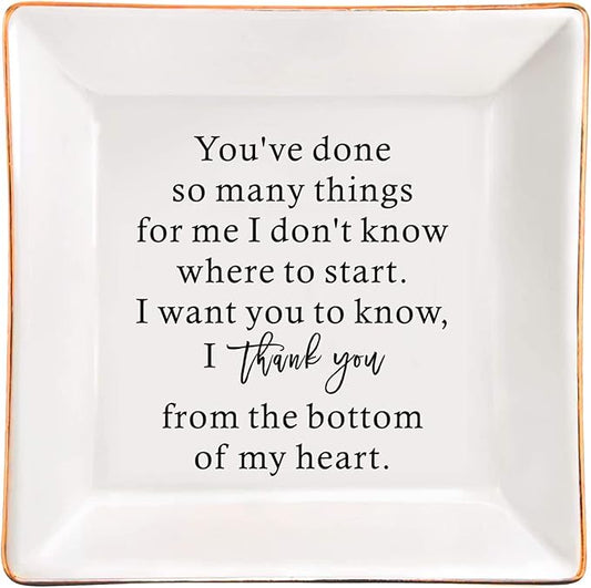 SUNBMO FACEINSE Ceramic Jewelry Trinket Dish, Thank You Gifts for Women Friends & Appreciation Gifts - I Thank You from The Bottom of My Heart