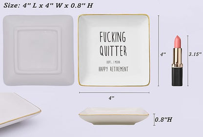 NZY Fucking Quitter Oops-Happy Retirement Gifts-Funny Colleagues Retirement,Goodbye,Leaving Present for Coworkers Boss Leader Teacher-Appreciate Christmas Gift-Jewelry Tray Trinket Holder Ring Dish