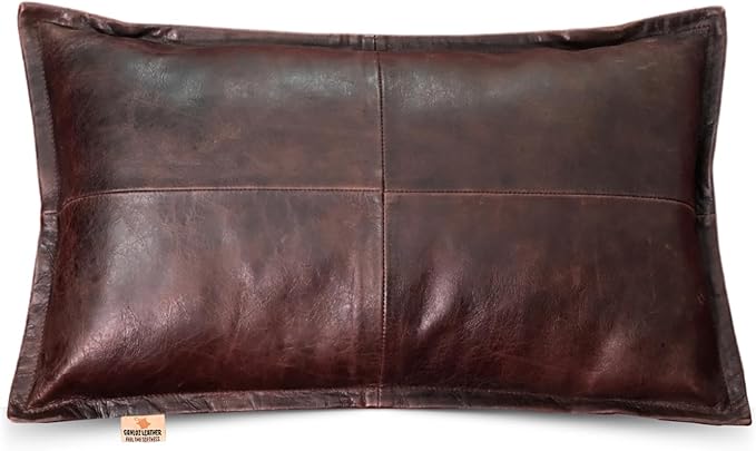 100% Lambskin Leather Pillow Cover - Sofa Cushion Case - Decorative Throw Covers for Living Room & Bedroom, 16x24 Inch - Dark Brown Crunch Box Pack of 2