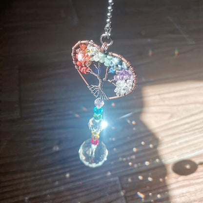 Window Hanging Suncatcher with Crystal, Tree of Life Suncatcher Garden Hanging Rainbow Maker Ornament (Tree of Life-Heart)