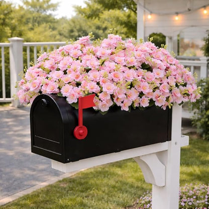 alyptus Artificial Flowers for Outdoors, 12 Bundles UV Resistant Spring Fake Flowers for Porch, Patio & Garden Decor – Realistic Outdoor Fake Plants with Lasting Color - Pink