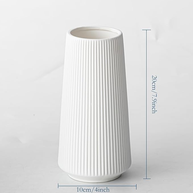 8 inches Modern Simple White Boho Vase for Pampas Grass and Dry Flower, Water Proof Vase for Home Living Room Farmhouse Office Decor