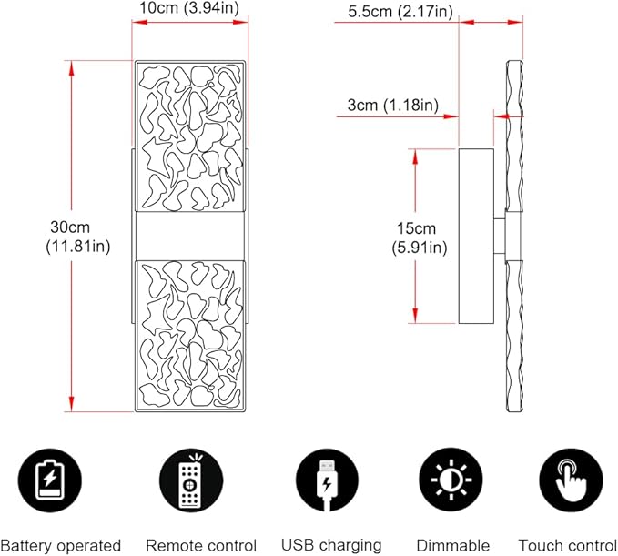 Modern Brushed Nickel Battery Operated Wall Sconces Set of 2, Rechargeable LED Wall Lights with Acrylic Shade, Wireless Bedroom/Living Room Art Light Fixtures