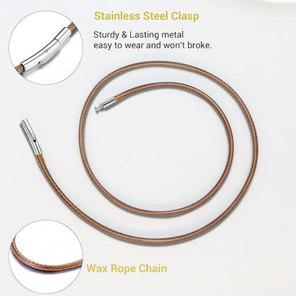 Leather Necklace Cord with Stainless Steel Clasp, Black/Brown Color Waterproof Wax Rope Chain 2mm 3mm Wide Braided Cord String Necklaces for Men Women 16"-30"