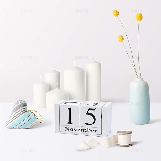 AUEAR, Wooden Block Perpetual Desk Calendar Desktop Cube Rustic Chic Number for Home Office Decoration (White, 1 Pack)