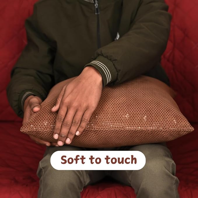 Star Sparkling Suede Leather Pillow Cover, Square Soft Metallic Throw Pillow Covers, Pillow Cases for Home Décor, Sofa, Couch Chair, Car (16x16 Inches, Sparkling Brown Pack of 2)