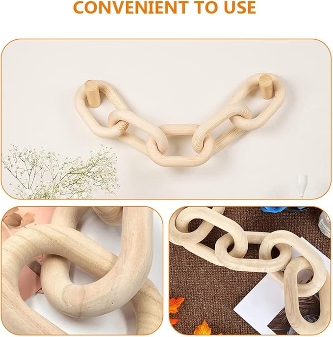 CALLARON Wooden Chain Link Decoration Small Handmade Five-Ring Pendant Rustic Hanging Ornament for Living Room Wall Decor Coffee Shop Home Accent