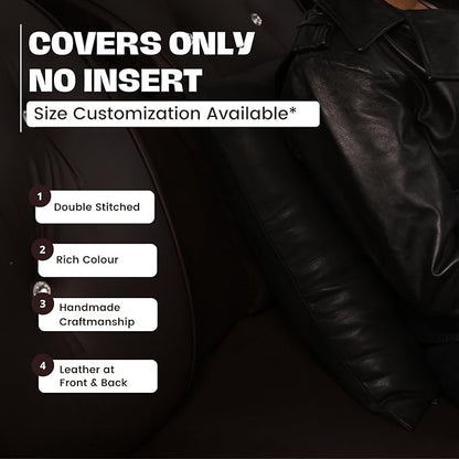 D DOLLY LAMB Lambskin Leather Pillow Cover - Sofa Cushion Case - Decorative Throw Covers for Living Room & Bedroom, 18x18 Inches - Black (02) Pack of 1