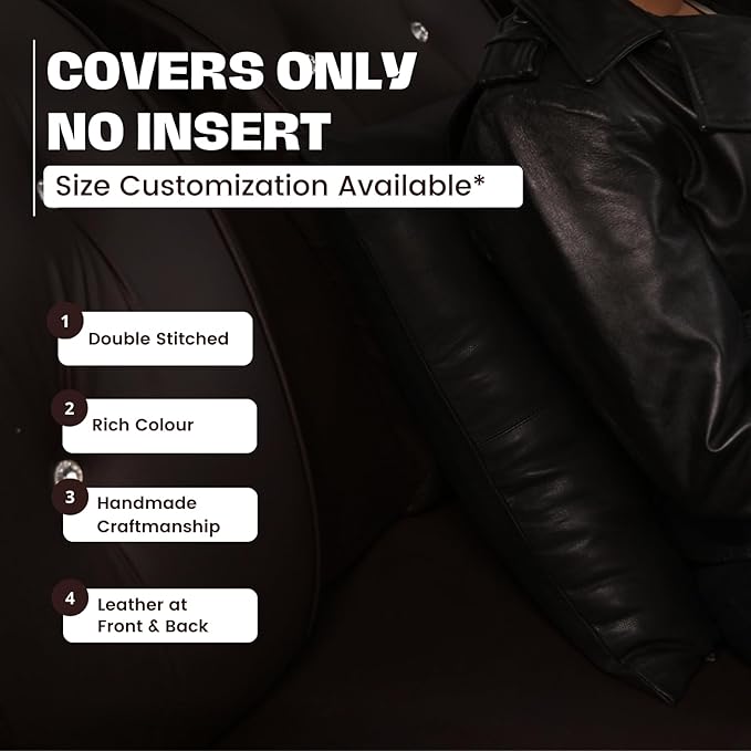 D DOLLY LAMB Lambskin Leather Pillow Cover - Sofa Cushion Case - Decorative Throw Covers for Living Room & Bedroom, 16x16 Inches - Black (02) Pack of 1