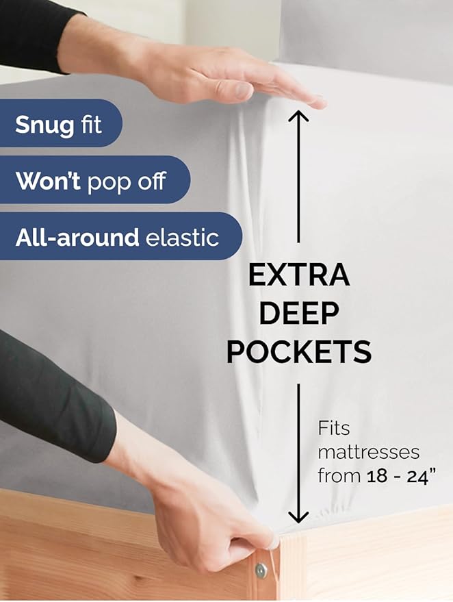 Extra Deep Twin Sheet Set - 4 Piece Breathable & Cooling Sheets - Hotel Luxury Bed Sheets Set - Easy & Secure Fit - Soft, Wrinkle Free & Comfy Sheets Set - French Grey Sheet Set w/Extra Deep Pockets