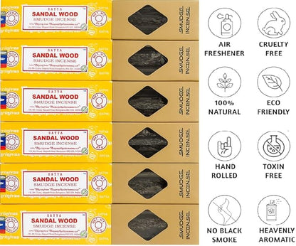 Satya Smudge Incense Stick – Hand-Rolled Indian Masala Incense for Meditation, Yoga & Spiritual Cleansing Pack of 6 (Smudge Sandalwood)