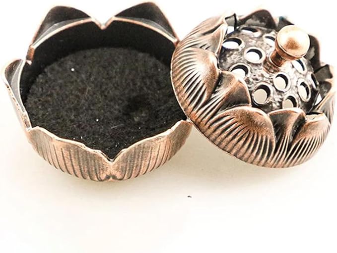 3 PCS Vintage Lotus Incense Holder for Stick and Cone Incense - Classical Brass Incense Burner Holder with Ash Catcher, Antique Censer for Home, Office, Meditation & Feng Shui Decor (Russet Bronze)