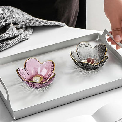 Flower Ring Jewelry Dish Tray, Decorative Glass Trinket Tray, Jewelry Earring Dish Holder, Key Bowl, Decoration Plate for Women Wife Mom (Purple)