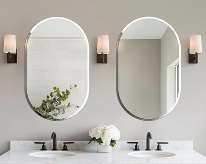Frameless Oblong Wall Mirror: Decorative Oval Mirrored Glass Vanity with Beveled Silver Edge for Bathroom Bedroom Livingroom Dining Room Entryway Hallway, 32 x 20 inch