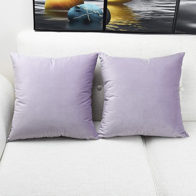 Artaimee Velvet Lilac Throw Pillow Covers (18" x 18") – Set of 4 Decorative Cushion Covers with Hidden Zipper for Sofa, Bed, Couch, Chair, and Home Décor