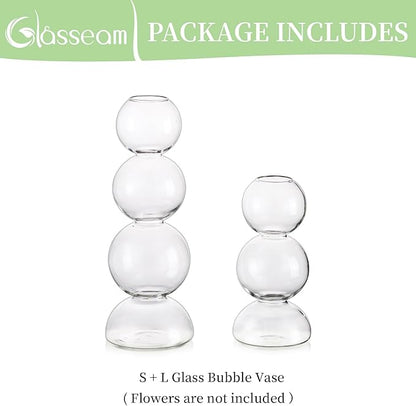 Glasseam Unique Flower Vase Set of 2, Cute Small Glass Vases for Flowers, Modern Clear Vases for Decor, Aesthetic Single Bud Vase, Round Decorative Bubble Ball Vase for Dining Table Decorations