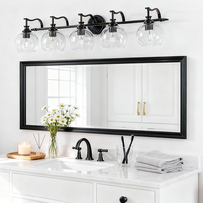 ANDY STAR Black Vanity Light, 5-Light Bathroom Light Fixture, 35" Large Bathroom Lighting Over Mirror, Industrial Wall Sconce, Perfect for Big Bathrooms, Double Vanities, Long-Length Elegant Design