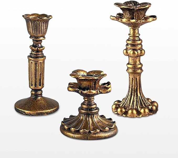 French Nostalgic Floral Resin Candle Holder Antique Bronze/Furniture Decoration/Retro Ornaments Candlestick (Bronze)