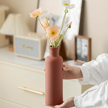 Modern Ceramic Vase Set of 3, Neutral Colors, Decorative Bottles for Home, Farmhouse Rustic Decor (Green Mix)