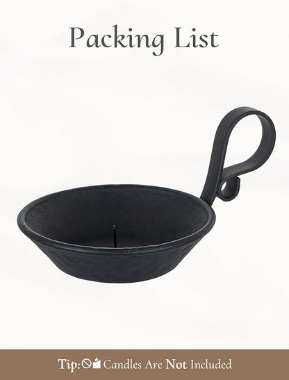 Cast Iron Candle Holder: Matte Black Pillar Candle Plate with Handle and Safety Spike for Pillar/Ball Candles Vintage Decorative Stand for Christmas Halloween Table Home Set of 1