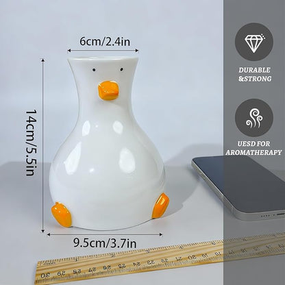 Handcrafted White Ceramic Duck Vase - Cute Animal-Themed Round Table Vase | Trendy Funky Art Decor for Fresh Flowers, Utensils & Accessories | Handcrafted Gift for Home Bedroom Office Decor