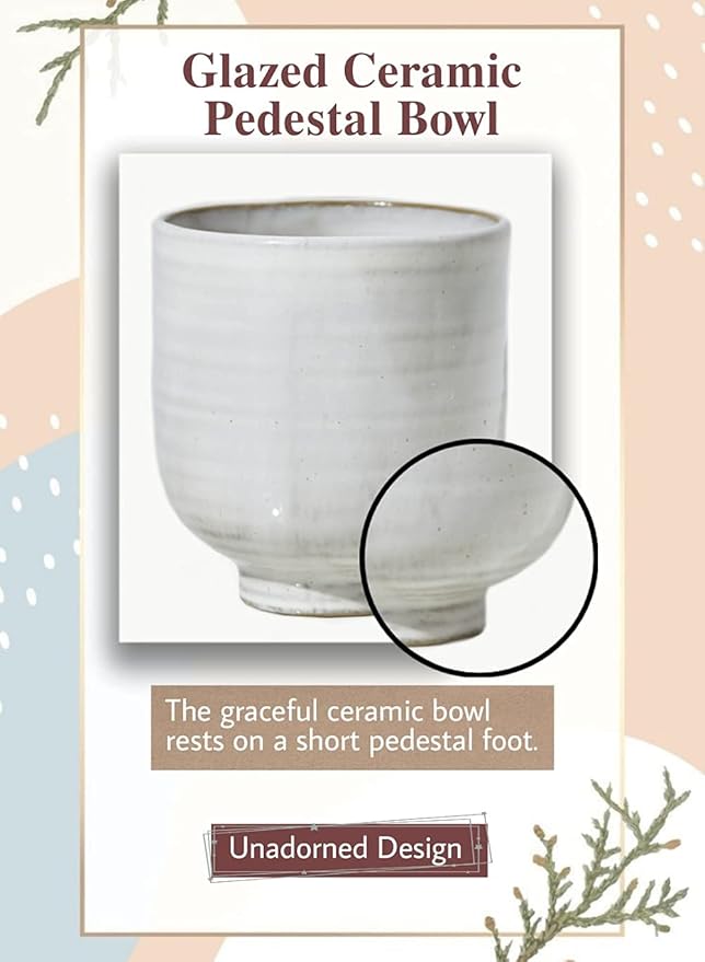 Serene Spaces Living Small Glazed Ceramic Pedestal Bowl, Set of 2- Centerpiece for Vintage Weddings, Events, Measures 4.25" Tall and 4" Diameter