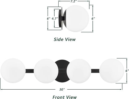 Black Bathroom Vanity Light Fixtures, Modern 4 Lights Matte Black Globe Wall Sconce Lighting, Porch Wall Mount Light Fixture for Bathroom, Mirror Cabinets Hallway Stairs
