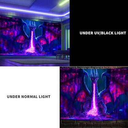 ADDWel Blacklight Dragon Tapestry, Cool Evil-Dragon Tapestry Glow In The Dark, UV Reactive Black Light Posters Wall Hanging for Bedroom Dorm Living Room Backdrop Decor