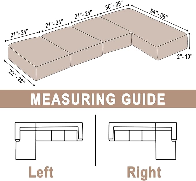 Sectional Couch Covers for 4-Piece Seat Cushion Velvet Separate L Shape Couch Cover Stretch Sofa Slipcover with 2 Pieces Pillowcases Furniture Protector (Sofa 3 Seater + 1 Chaise, Tan)