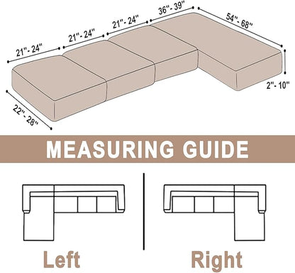 Sectional Couch Covers for 4-Piece Seat Cushion Velvet Separate L Shape Couch Cover Stretch Sofa Slipcover with 2 Pieces Pillowcases Furniture Protector (Sofa 3 Seater + 1 Chaise, Tan)