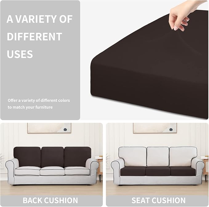 Easy-Going 100% Waterproof Chair Oversized Sofa Seat Cushion Slipcovers Couch Cushion Cover Stretch Furniture Protector for Kids, Pets (3-Piece Oversized Sofa Cushion, Chocolate)
