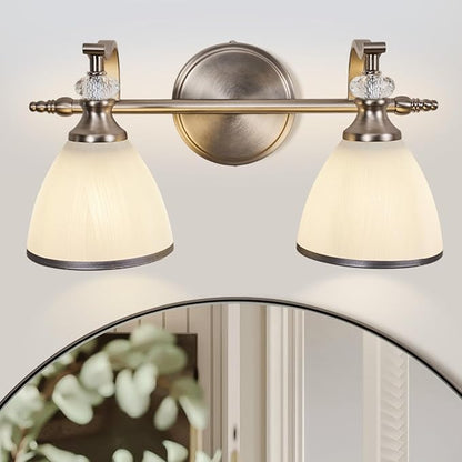 ANDY STAR Brushed Nickel Vanity Light, 2-Light Bathroom Light Fixtures with Milky White Bell-Shape Glass Shades, Eye-Friendly Bathroom Wall Lamp for Mirror, Kitchen, Bedroom, Hallway