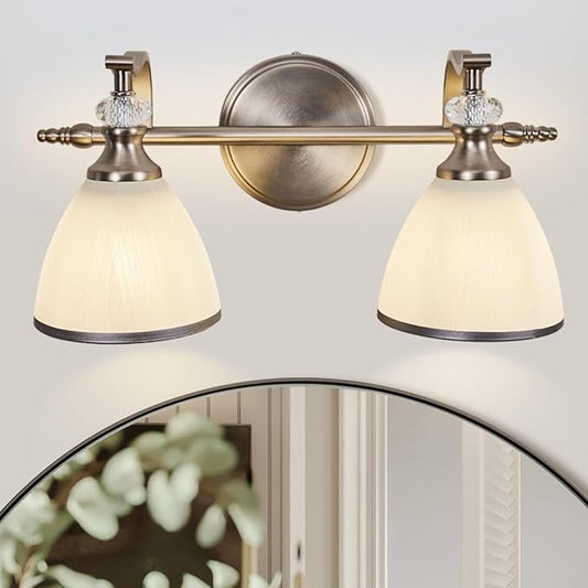 ANDY STAR Brushed Nickel Vanity Light, 2-Light Bathroom Light Fixtures with Milky White Bell-Shape Glass Shades, Eye-Friendly Bathroom Wall Lamp for Mirror, Kitchen, Bedroom, Hallway
