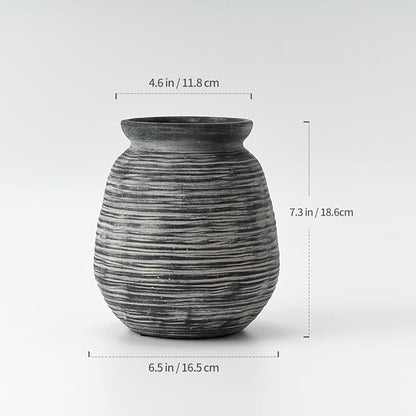 SIDUCAL Ceramic Rustic Farmhouse Flower Vase, Pottery Decorative Flower Vase for Home Decor, Table, Living Room Decoration, Shelf Decor, Mantel, 7.3 Inch, Black